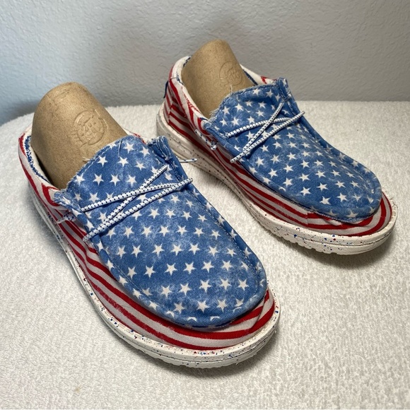 Hey Dude Other - Hey Dude Red, White and Blue shoes in size Y4-L5